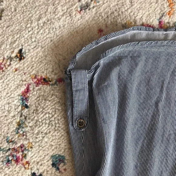 🥳 2 for $6 🥳 Kismet shirt XS (S) cotton blue stripes 3/4 sleeves w roll tab - Picture 6 of 12